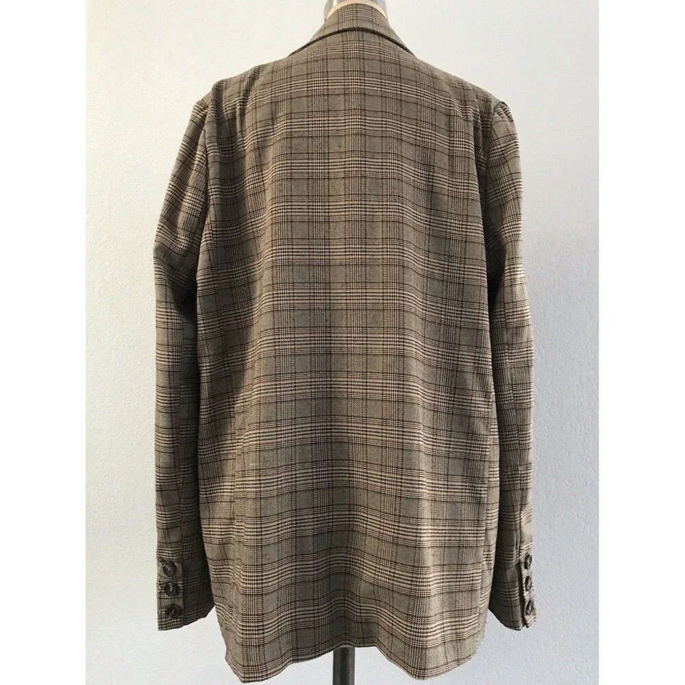 The Vintage Shop Brown Plaid Double Breasted Blazer Jacket Academia Womens L